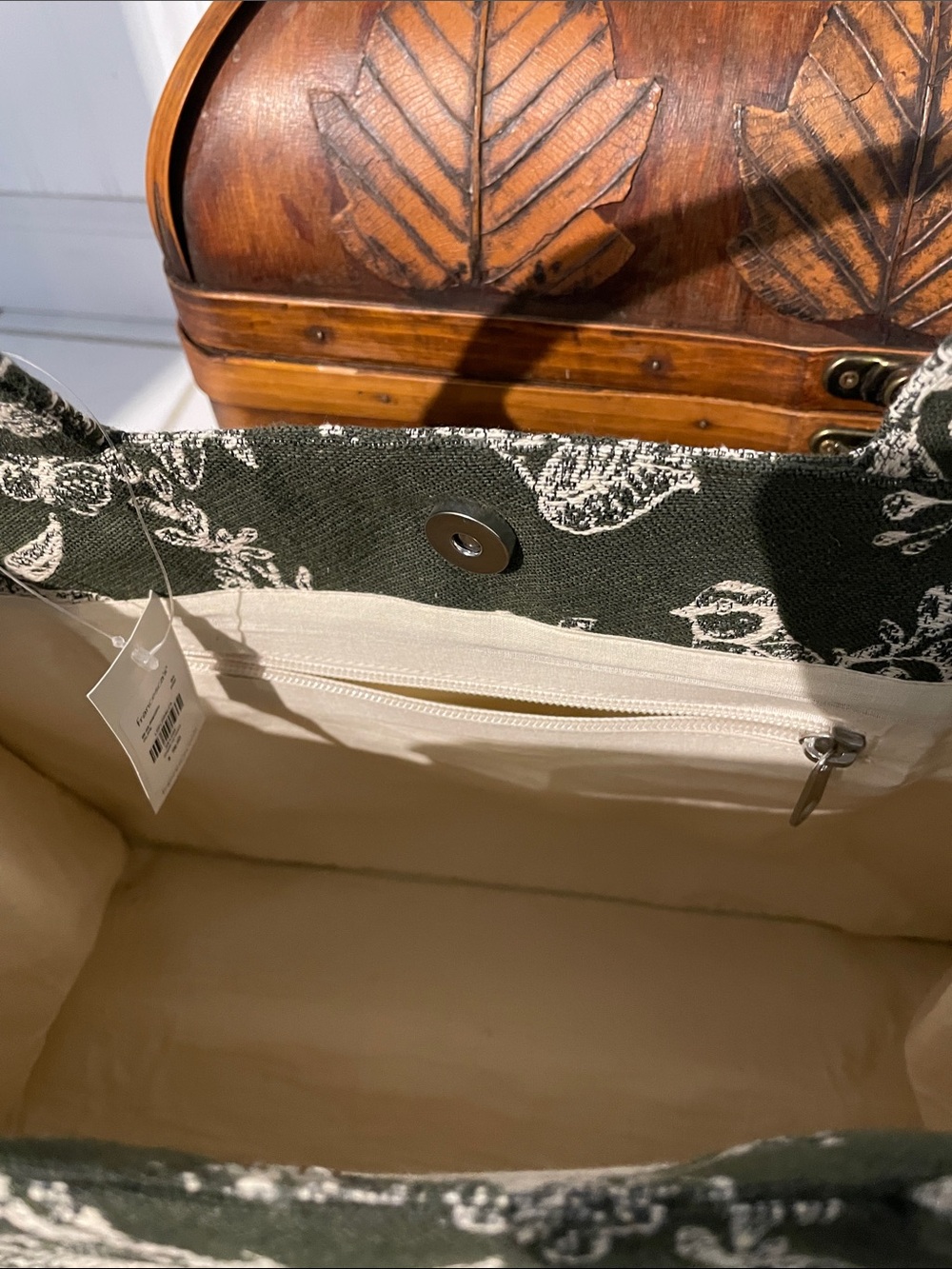 Francesca's Collections Olive Green Floral Canvas Tote - Picture 9 of 12